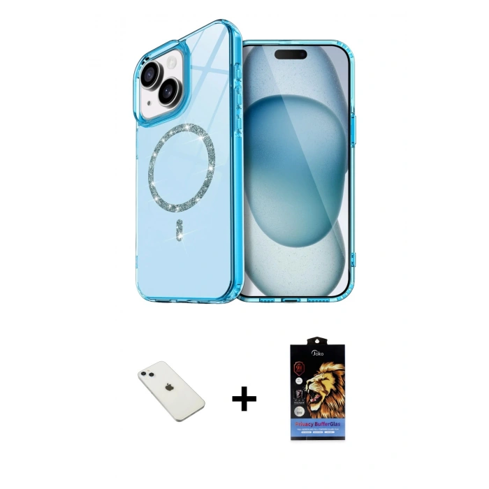 MARSİLYAN™- iPhone 14 Kılıf Kıvılcım Form Prime - Siyah Buffer Hayalet Cam Ekran Koruyucu + Diamond Kamera Lens - SABE