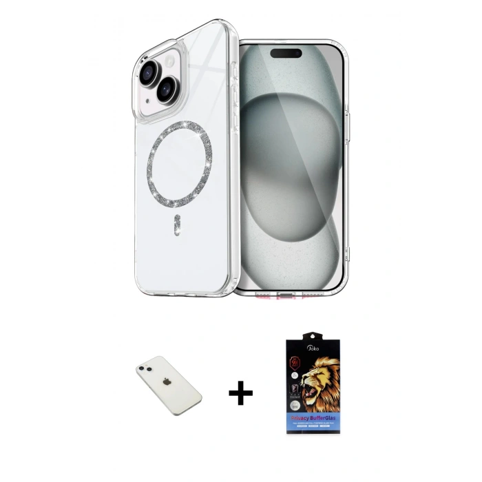 MARSİLYAN™- iPhone 14 Kılıf Kıvılcım Form Prime - Siyah Buffer Hayalet Cam Ekran Koruyucu + Diamond Kamera Lens - SABE