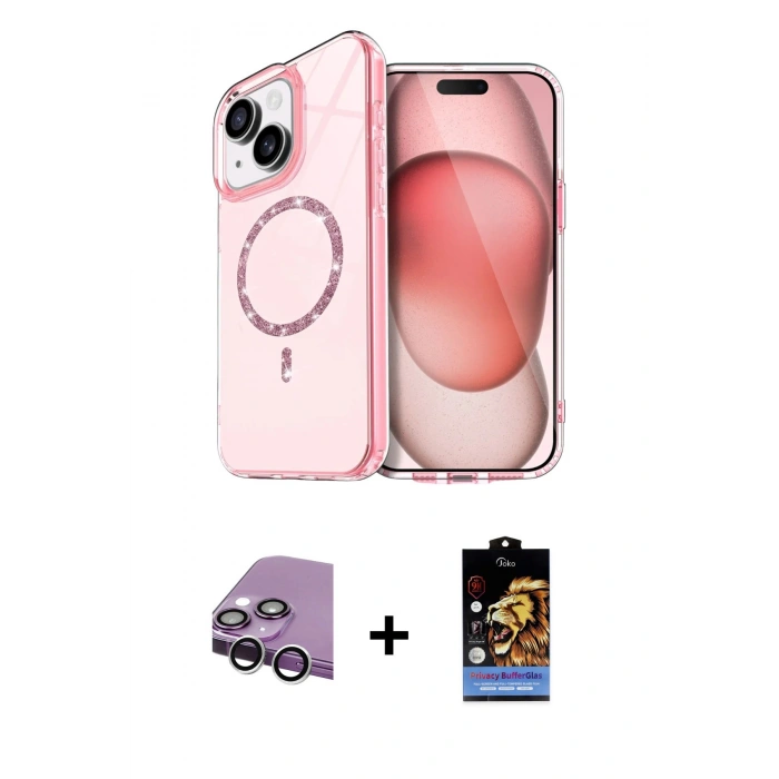 MARSİLYAN™- iPhone 14 Kılıf Kıvılcım Form Prime - Siyah Buffer Hayalet Cam Ekran Koruyucu + Raze Metal Kamera Lens - GS