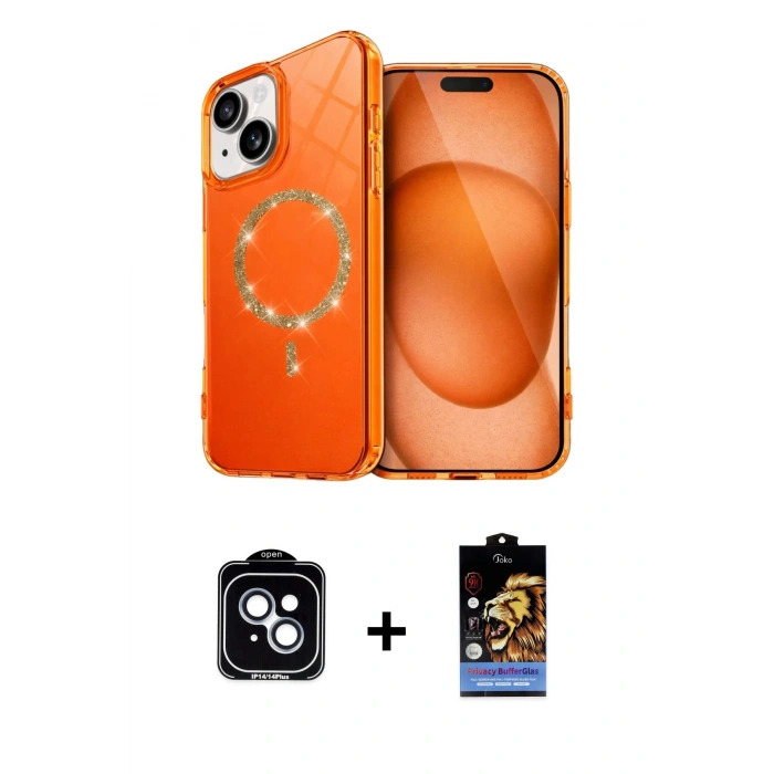 MARSİLYAN™- iPhone 14 Kılıf Kıvılcım Form Prime - Siyah Buffer Hayalet Cam Ekran Koruyucu + Mavi PVD Metal Kamera Lens