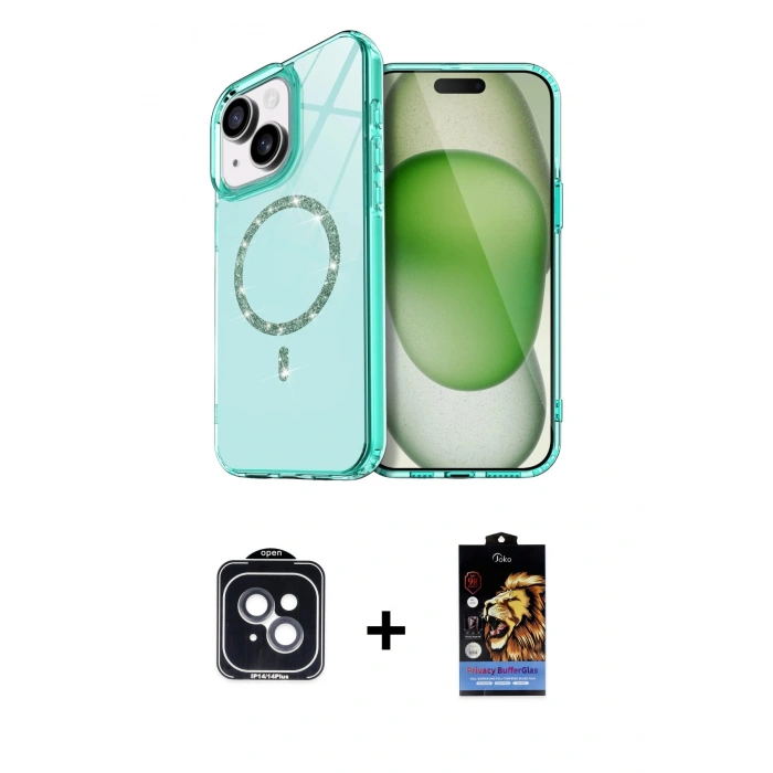 MARSİLYAN™- iPhone 14 Kılıf Kıvılcım Form Prime - Siyah Buffer Hayalet Cam Ekran Koruyucu + PVD Metal Kamera Lens - SH