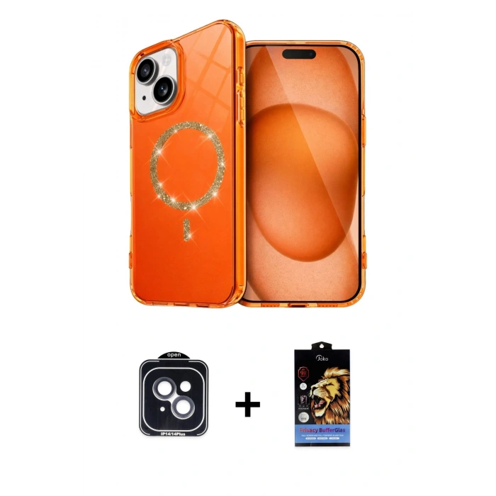 MARSİLYAN™- iPhone 14 Kılıf Kıvılcım Form Prime - Siyah Buffer Hayalet Cam Ekran Koruyucu + PVD Metal Kamera Lens - SH