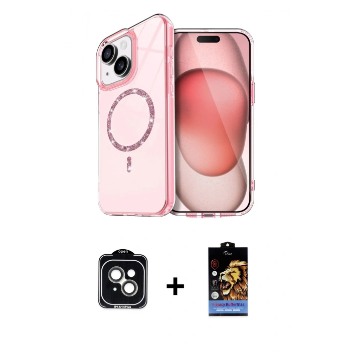 MARSİLYAN™- iPhone 14 Kılıf Kıvılcım Form Prime - Siyah Buffer Hayalet Cam Ekran Koruyucu + PVD Metal Kamera Lens - YL