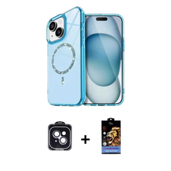 MARSİLYAN™- iPhone 14 Kılıf Kıvılcım Form Prime - Siyah Buffer Hayalet Cam Ekran Koruyucu + PVD Metal Kamera Lens - SH