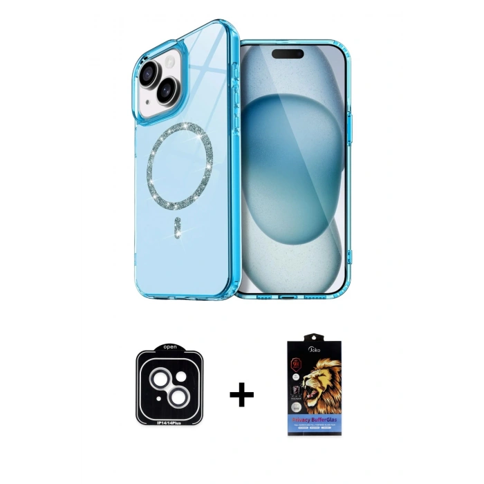 MARSİLYAN™- iPhone 14 Kılıf Kıvılcım Form Prime - Siyah Buffer Hayalet Cam Ekran Koruyucu + PVD Metal Kamera Lens - GS