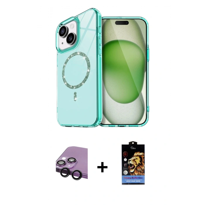 MARSİLYAN™- iPhone 14 Kılıf Kıvılcım Form Prime - Siyah Buffer Hayalet Cam Ekran Koruyucu + Raze Metal Kamera Lens - SH