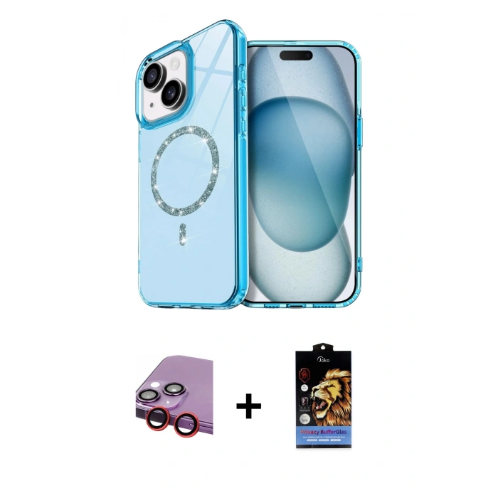 MARSİLYAN™- iPhone 14 Kılıf Kıvılcım Form Prime - Siyah Buffer Hayalet Cam Ekran Koruyucu + Raze Metal Kamera Lens - KI