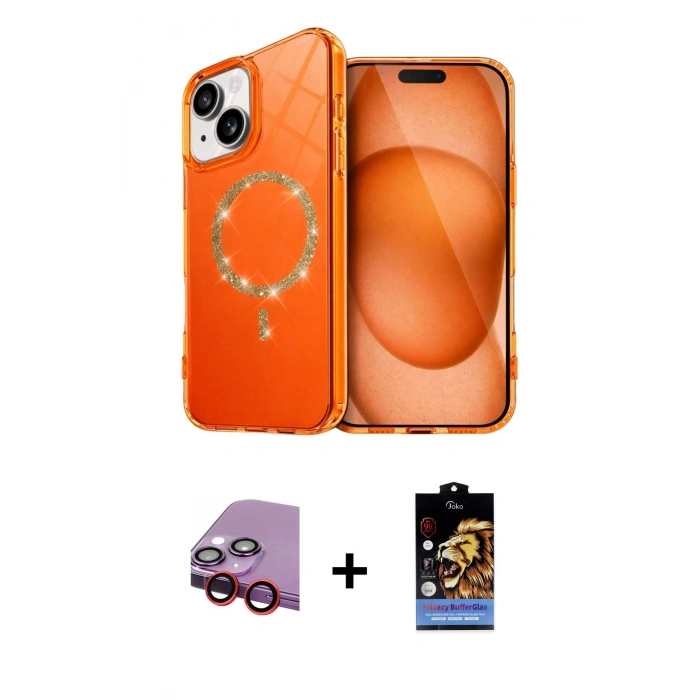 MARSİLYAN™- iPhone 14 Kılıf Kıvılcım Form Prime - Siyah Buffer Hayalet Cam Ekran Koruyucu + Raze Metal Kamera Lens - KI