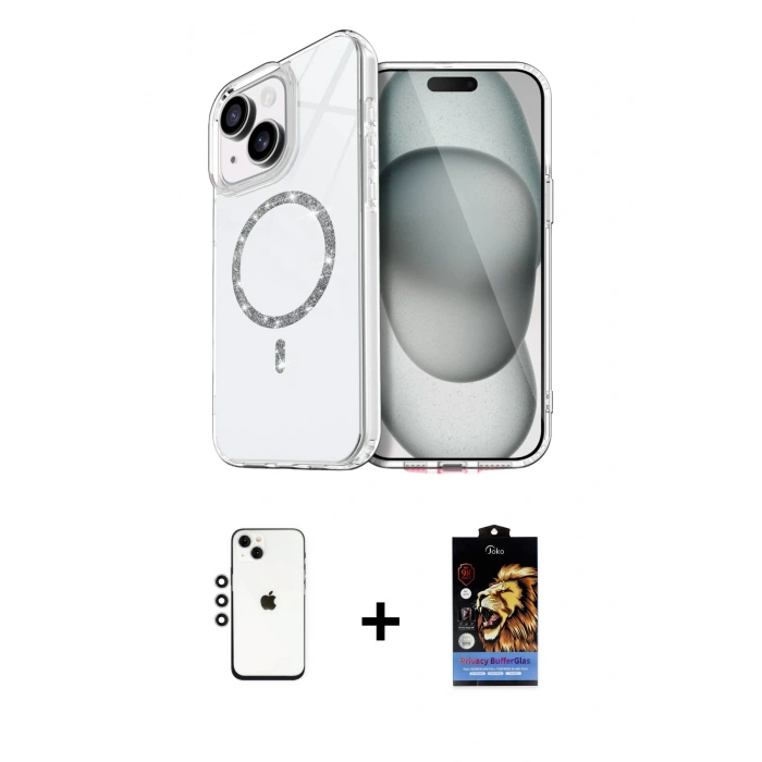 MARSİLYAN™- iPhone 14 Kılıf Kıvılcım Form Prime - Siyah Buffer Hayalet Cam Ekran Koruyucu + Shine Kamera Lens - GS