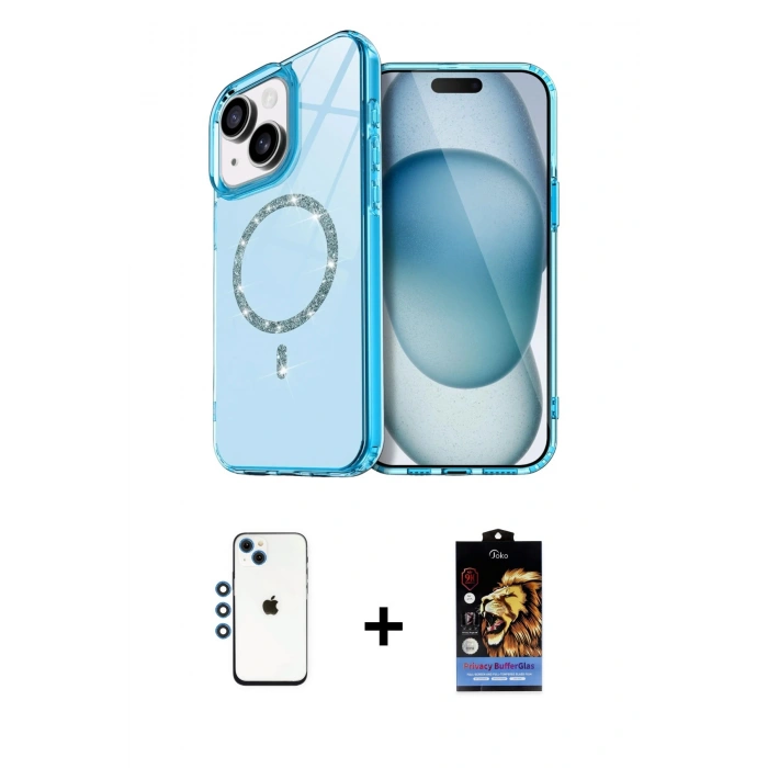 MARSİLYAN™- iPhone 14 Kılıf Kıvılcım Form Prime - Siyah Buffer Hayalet Cam Ekran Koruyucu + Shine Kamera Lens - MI