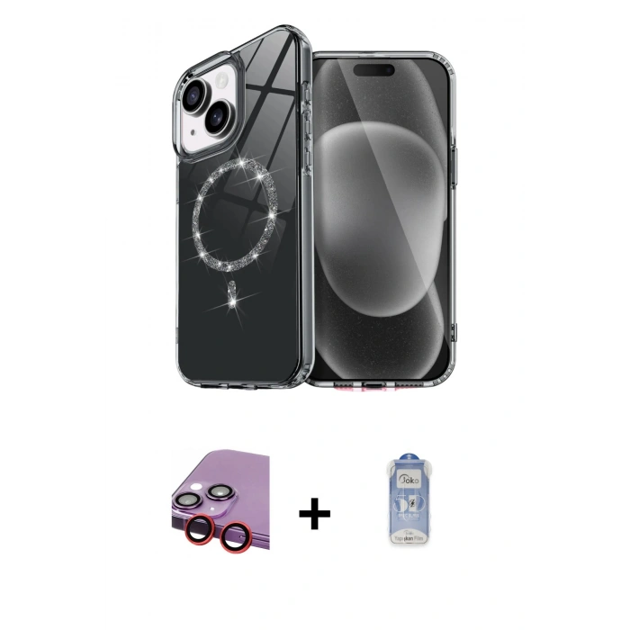 MARSİLYAN™- iPhone 14 Kılıf Kıvılcım Form Prime - Siyah Joko Magic 5D Cam + Raze Metal Kamera Lens - KI