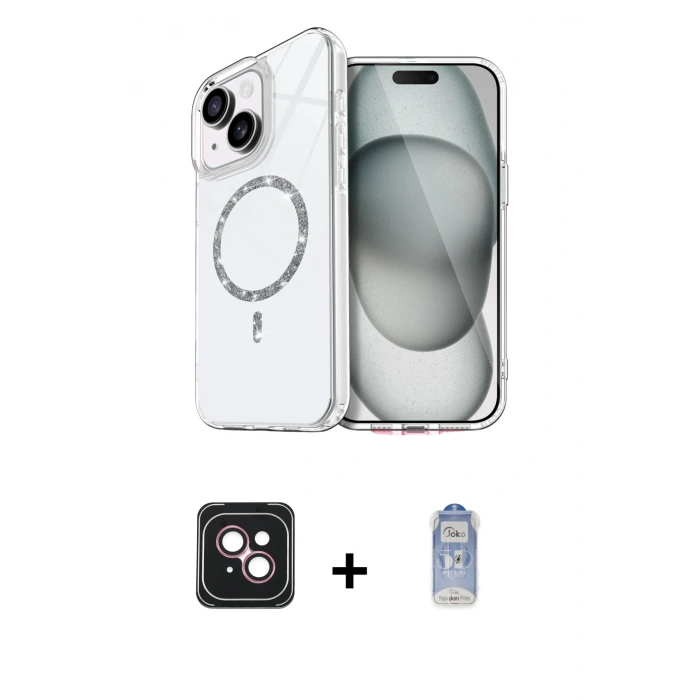 MARSİLYAN™- iPhone 14 Kılıf Kıvılcım Form Prime - Siyah Joko Magic 5D Cam + PVD Metal Kamera Lens - PE