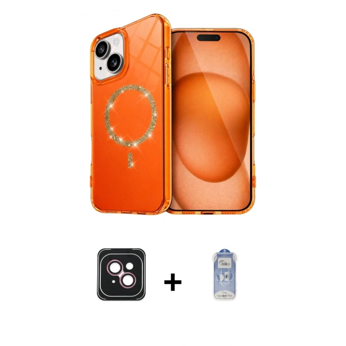 MARSİLYAN™- iPhone 14 Kılıf Kıvılcım Form Prime - Siyah Joko Magic 5D Cam + PVD Metal Kamera Lens - PE
