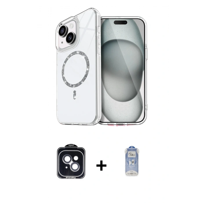 MARSİLYAN™- iPhone 14 Kılıf Kıvılcım Form Prime - Siyah Joko Magic 5D Cam + PVD Metal Kamera Lens - SH