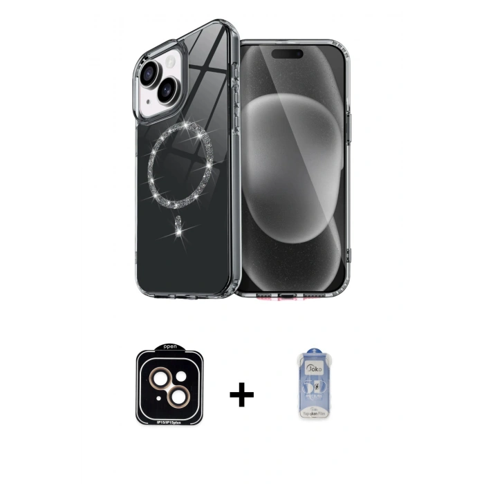 MARSİLYAN™- iPhone 14 Kılıf Kıvılcım Form Prime - Siyah Joko Magic 5D Cam + PVD Metal Kamera Lens - TU