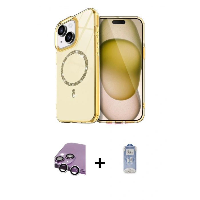 MARSİLYAN™- iPhone 14 Kılıf Kıvılcım Form Prime - Siyah Joko Magic 5D Cam + Raze Metal Kamera Lens - GS