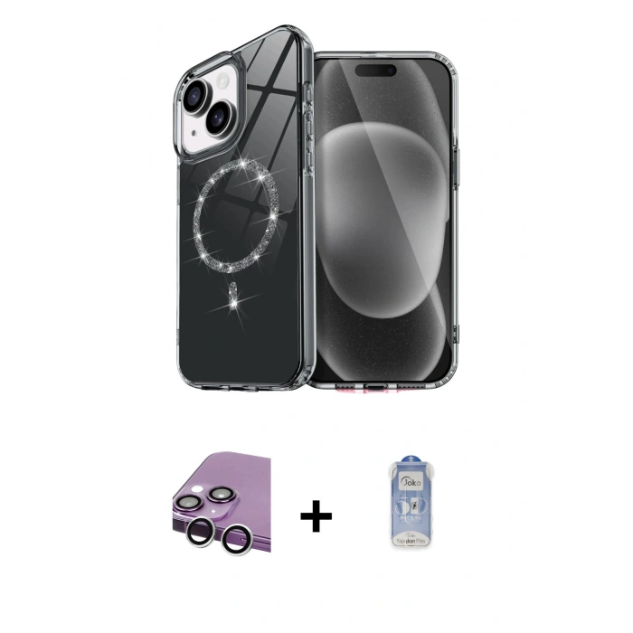 MARSİLYAN™- iPhone 14 Kılıf Kıvılcım Form Prime - Siyah Joko Magic 5D Cam + Raze Metal Kamera Lens - GS
