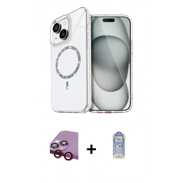 MARSİLYAN™- iPhone 14 Kılıf Kıvılcım Form Prime - Siyah Joko Magic 5D Cam + Raze Metal Kamera Lens - KI