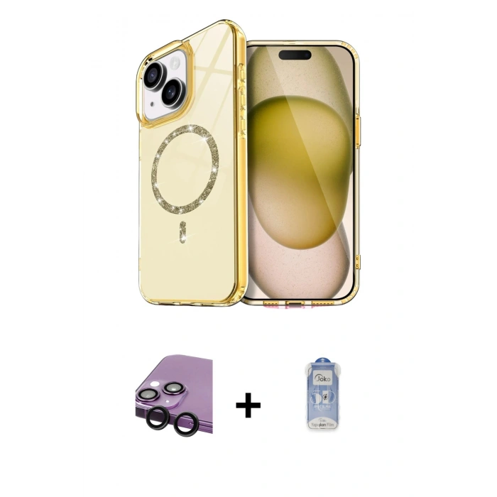 MARSİLYAN™- iPhone 14 Kılıf Kıvılcım Form Prime - Siyah Joko Magic 5D Cam + Raze Metal Kamera Lens - SH