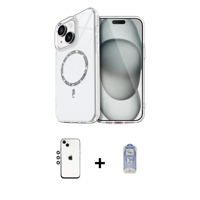 MARSİLYAN™- iPhone 14 Kılıf Kıvılcım Form Prime - Siyah Joko Magic 5D Cam + Shine Kamera Lens - GS