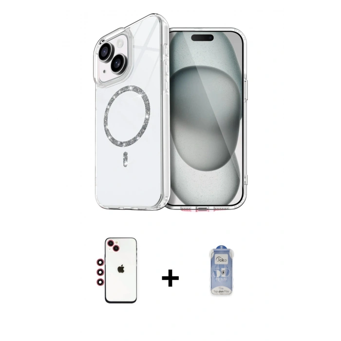 MARSİLYAN™- iPhone 14 Kılıf Kıvılcım Form Prime - Siyah Joko Magic 5D Cam + Shine Kamera Lens - KI