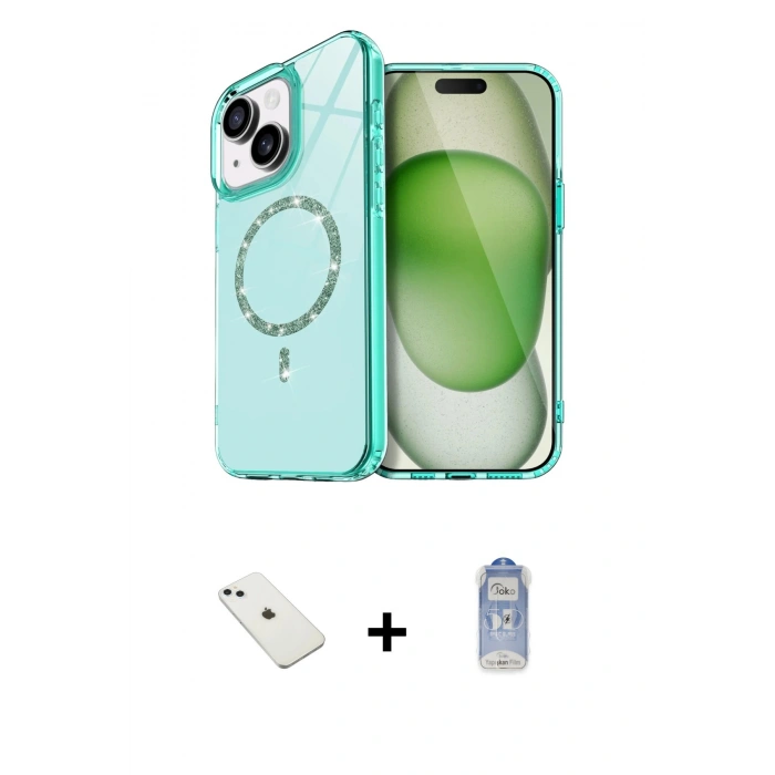 MARSİLYAN™- iPhone 14 Kılıf Kıvılcım Form Prime - Siyah Joko Magic 5D Cam + Sierra Blue Diamond Kamera Lens