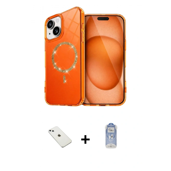 MARSİLYAN™- iPhone 14 Kılıf Kıvılcım Form Prime - Siyah Joko Magic 5D Cam + Sierra Blue Diamond Kamera Lens
