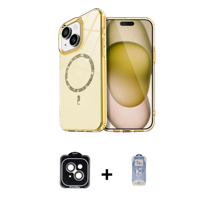 MARSİLYAN™- iPhone 14 Kılıf Kıvılcım Form Prime - Siyah Joko Magic 5D Cam + PVD Metal Kamera Lens - YL