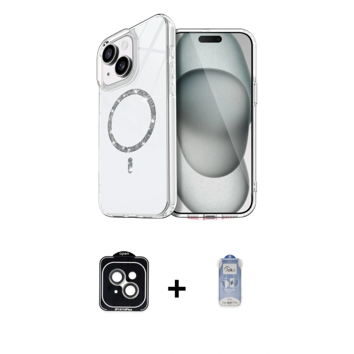 MARSİLYAN™- iPhone 14 Kılıf Kıvılcım Form Prime - Siyah Joko Magic 5D Cam + PVD Metal Kamera Lens - YL
