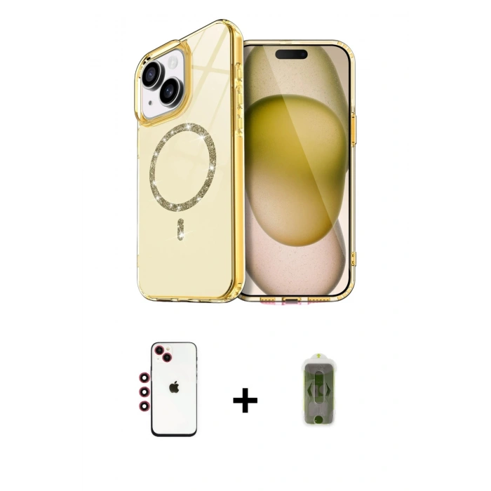 MARSİLYAN™- iPhone 14 Kılıf Kıvılcım Form Prime - Siyah Joko Magic 5D Hayalet Cam + Kırmızı Shine Kamera Lens
