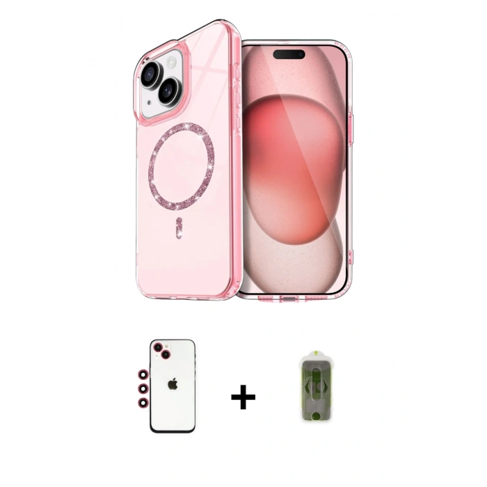 MARSİLYAN™- iPhone 14 Kılıf Kıvılcım Form Prime - Siyah Joko Magic 5D Hayalet Cam + Kırmızı Shine Kamera Lens