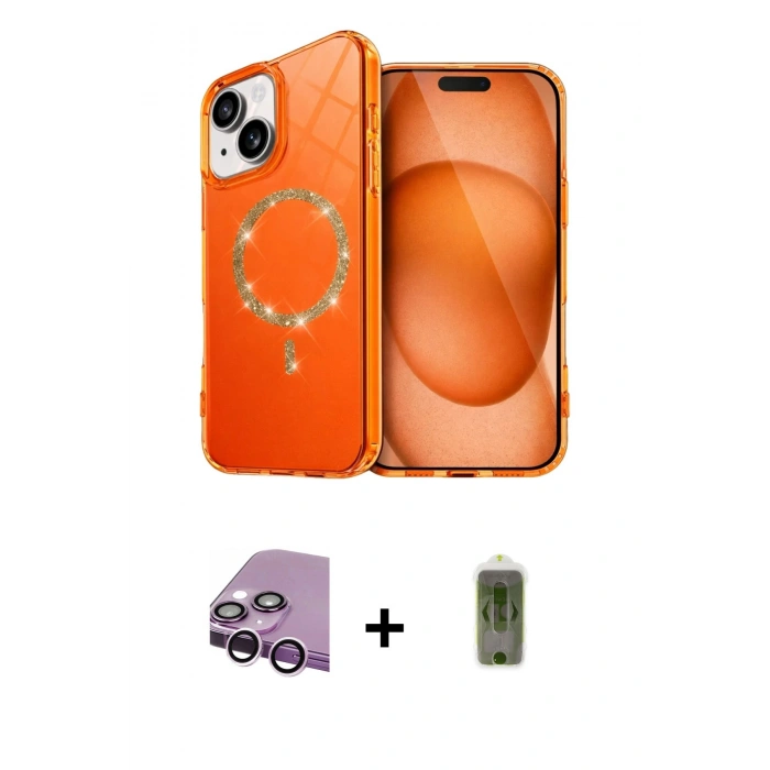 MARSİLYAN™- iPhone 14 Kılıf Kıvılcım Form Prime - Siyah Joko Magic 5D Hayalet Cam + Mor Raze Metal Kamera Lens