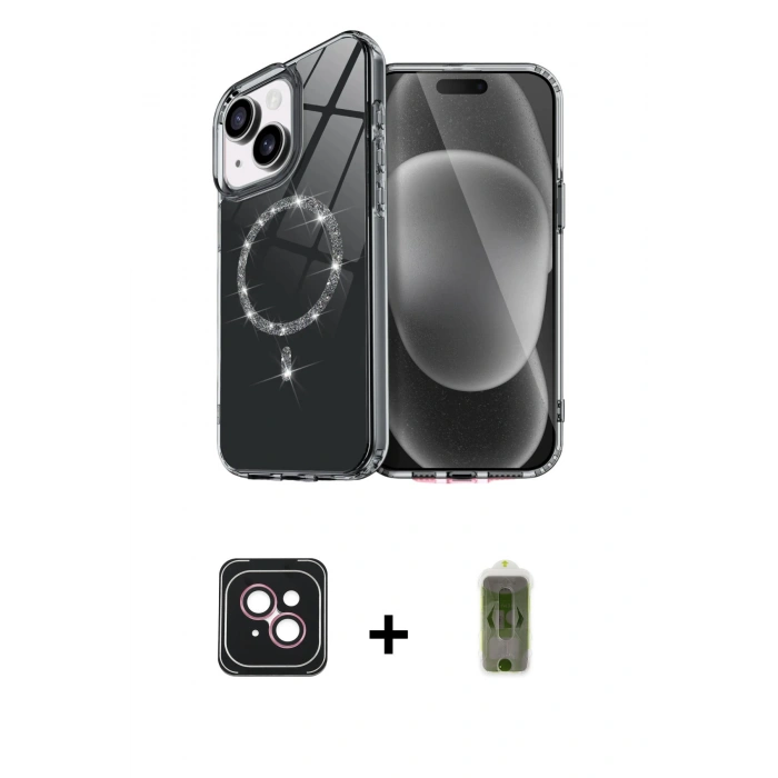 MARSİLYAN™- iPhone 14 Kılıf Kıvılcım Form Prime - Siyah Joko Magic 5D Hayalet Cam + PVD Metal Kamera Lens - PE