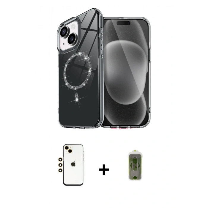 MARSİLYAN™- iPhone 14 Kılıf Kıvılcım Form Prime - Siyah Joko Magic 5D Hayalet Cam + Shine Kamera Lens - GD
