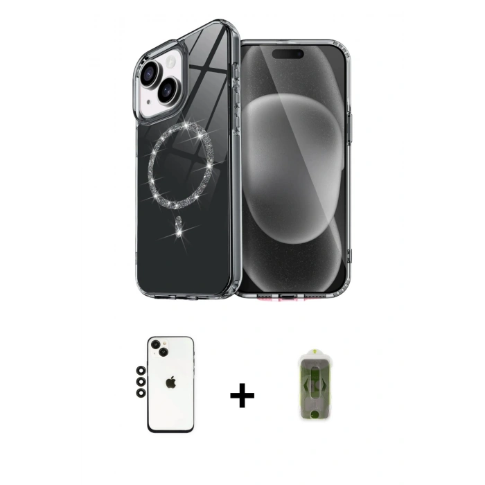 MARSİLYAN™- iPhone 14 Kılıf Kıvılcım Form Prime - Siyah Joko Magic 5D Hayalet Cam + Shine Kamera Lens - SH
