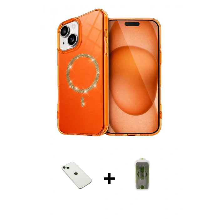 MARSİLYAN™- iPhone 14 Kılıf Kıvılcım Form Prime - Siyah Joko Magic 5D Hayalet Cam + Yeşil Diamond Kamera Lens