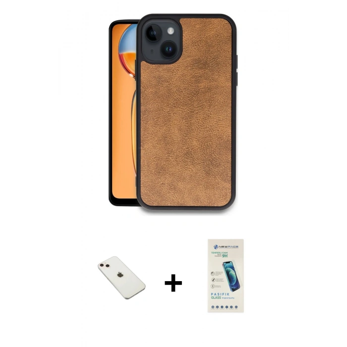 MARSİLYAN™- iPhone 14 Kılıf Kıvılcım Işık Serisi - Şeffaf Pasifik Cam Ekran Koruyucu + Pembe Diamond Kamera Lens