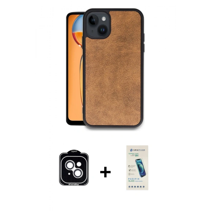 MARSİLYAN™- iPhone 14 Kılıf Kıvılcım Işık Serisi - Şeffaf Pasifik Cam Ekran Koruyucu + PVD Metal Kamera Lens - GS