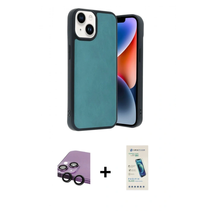 MARSİLYAN™- iPhone 14 Kılıf Kıvılcım Işık Serisi - Şeffaf Pasifik Cam Ekran Koruyucu + Raze Metal Kamera Lens - SH