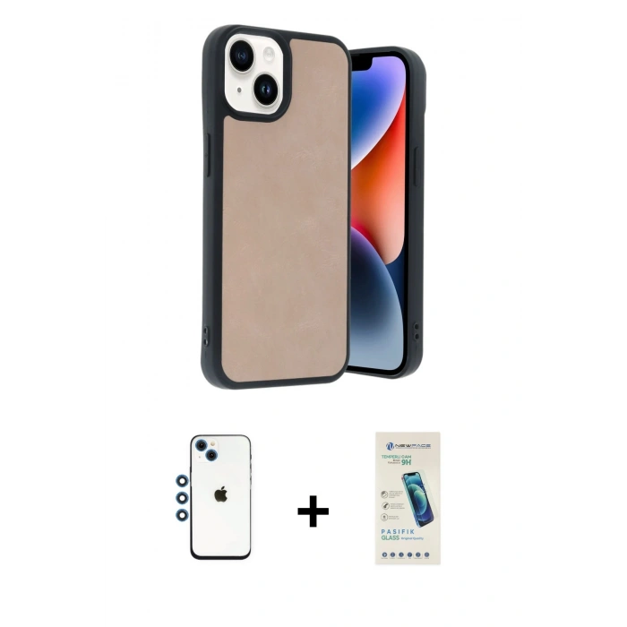 MARSİLYAN™- iPhone 14 Kılıf Kıvılcım Işık Serisi - Şeffaf Pasifik Cam Ekran Koruyucu + Shine Kamera Lens - MI