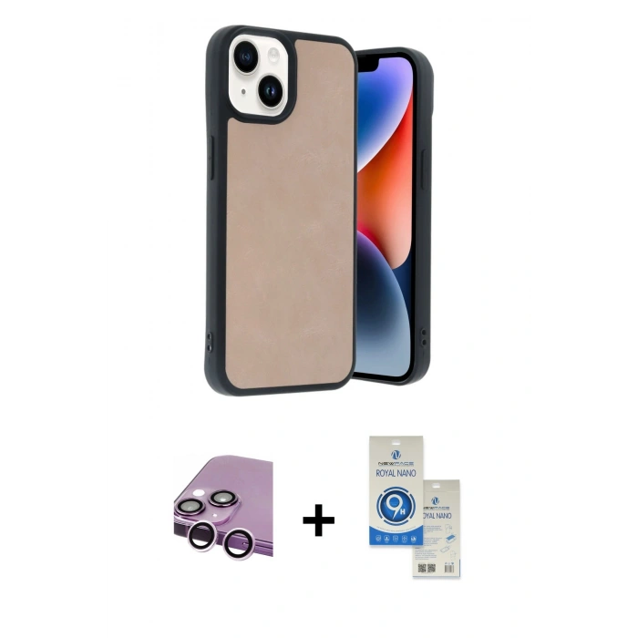MARSİLYAN™- iPhone 14 Kılıf Kıvılcım Işık Serisi - Şeffaf Royal Nano Ekran Koruyucu + Raze Metal Kamera Lens - MR