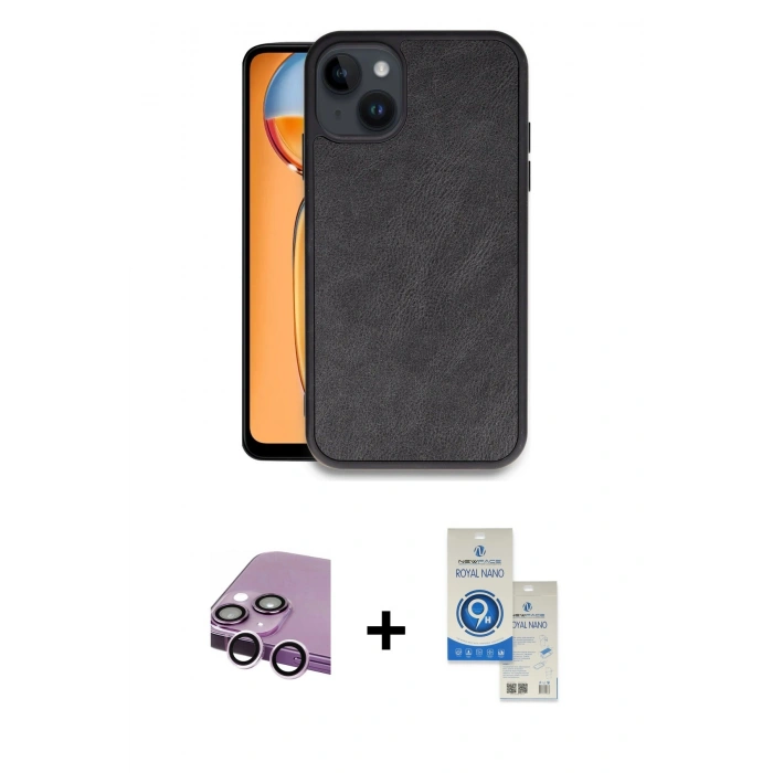 MARSİLYAN™- iPhone 14 Kılıf Kıvılcım Işık Serisi - Şeffaf Royal Nano Ekran Koruyucu + Raze Metal Kamera Lens - MR