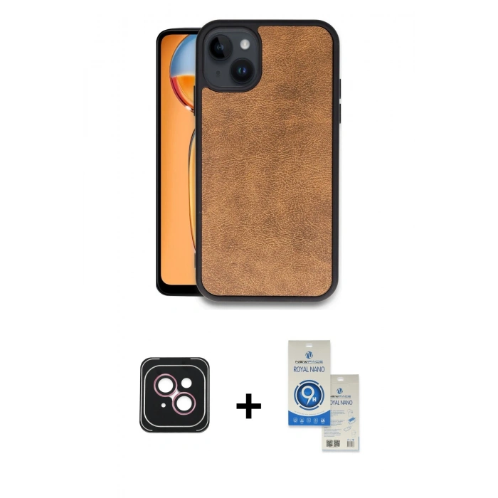 MARSİLYAN™- iPhone 14 Kılıf Kıvılcım Işık Serisi - Şeffaf Royal Nano Ekran Koruyucu + PVD Metal Kamera Lens - PE
