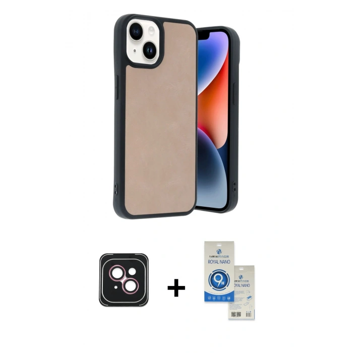 MARSİLYAN™- iPhone 14 Kılıf Kıvılcım Işık Serisi - Şeffaf Royal Nano Ekran Koruyucu + PVD Metal Kamera Lens - PE