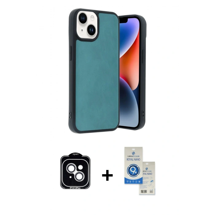 MARSİLYAN™- iPhone 14 Kılıf Kıvılcım Işık Serisi - Şeffaf Royal Nano Ekran Koruyucu + PVD Metal Kamera Lens - GS