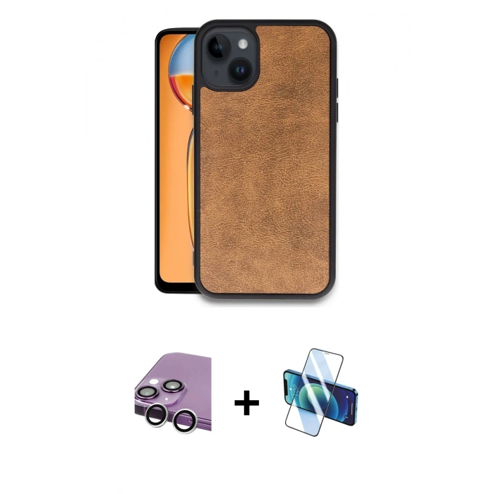MARSİLYAN™- iPhone 14 Kılıf Kıvılcım Işık Serisi - Siyah 3D Antistatik Cam Ekran Koruyucu + Raze Metal Kamera Lens - GS