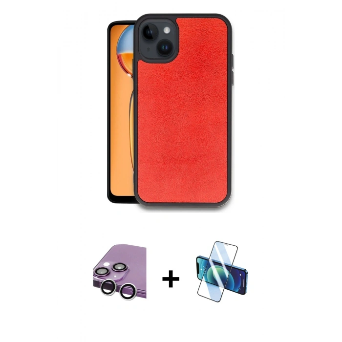 MARSİLYAN™- iPhone 14 Kılıf Kıvılcım Işık Serisi - Siyah 3D Antistatik Cam Ekran Koruyucu + Raze Metal Kamera Lens - GS