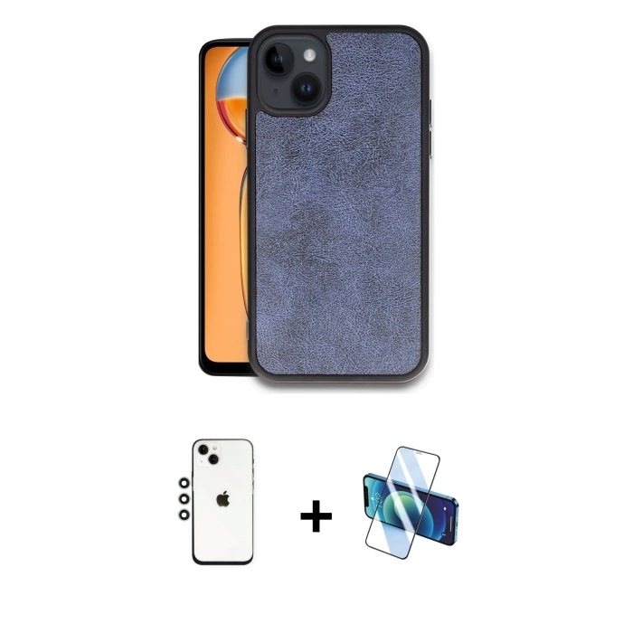 MARSİLYAN™- iPhone 14 Kılıf Kıvılcım Işık Serisi - Siyah 3D Antistatik Cam Ekran Koruyucu + Shine Kamera Lens - GS