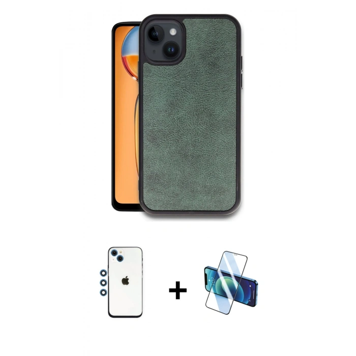 MARSİLYAN™- iPhone 14 Kılıf Kıvılcım Işık Serisi - Siyah 3D Antistatik Cam Ekran Koruyucu + Shine Kamera Lens - MI