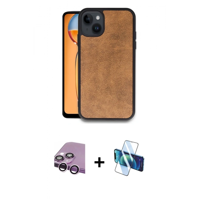 MARSİLYAN™- iPhone 14 Kılıf Kıvılcım Işık Serisi - Siyah 3D Antistatik Cam Ekran Koruyucu + Raze Metal Kamera Lens - MR
